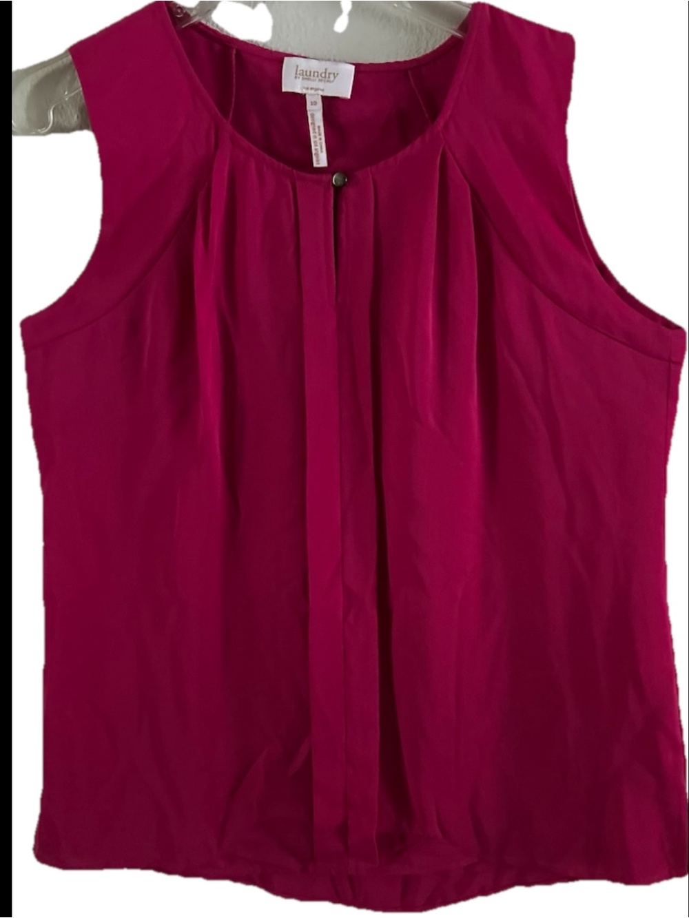 Laundry by Shelli Segal Fuchsia Pink Pleated Sleeveless Blouse Shell Top Size 10